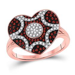 Womens Round Red Color Enhanced Diamond Starburst Heart Cluster Ring 1/3 Cttw 10kt Rose Gold - REF-3