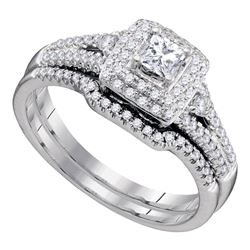 Princess Diamond Bridal Wedding Ring Band Set 1/2 Cttw 14kt White Gold - REF-65A5M