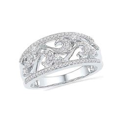 Womens Round Diamond Filigree Band Ring 1/3 Cttw 10kt White Gold - REF-29A9M