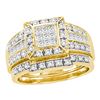 Image 1 : Milgrain Princess Diamond Bridal Wedding Ring Band Set 1 Cttw 14kt Yellow Gold - REF-98A5M