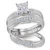 Image 1 : His Hers Round Diamond Square Matching Wedding Set 1/2 Cttw 10kt White Gold - REF-43A5M