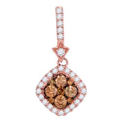 Womens Round Diamond Offset Square Pendant 1/2 Cttw 14kt Rose Gold - REF-30W5K