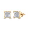 Image 1 : Mens Round Diamond Square Cluster Earrings 1/10 Cttw 10kt Yellow Gold - REF-10F5W