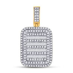 Mens Baguette Diamond Rectangle Charm Pendant 3/4 Cttw 10kt Yellow Gold - REF-38F9W