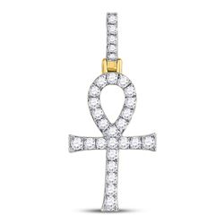 Mens Round Diamond Ankh Cross Charm Pendant 1/2 Cttw 10kt Yellow Gold - REF-27A9M