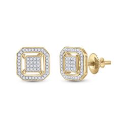 Womens Round Diamond Square Earrings 1/4 Cttw 10kt Yellow Gold - REF-16R9X