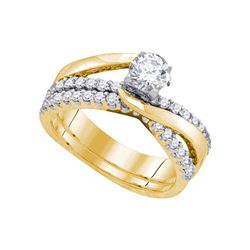 Round Diamond Elevated Bridal Wedding Ring Band Set 1 Cttw 14kt Yellow Gold - REF-142R5X
