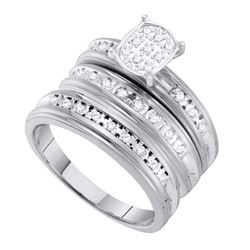 His Hers Round Diamond Oval Matching Wedding Set 1/3 Cttw 10kt White Gold - REF-32Y5N