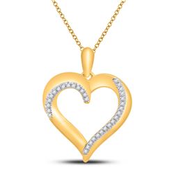 Womens Round Diamond Heart Pendant 1/10 Cttw 10kt Yellow Gold - REF-12F9W