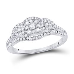 Womens Round Diamond Cluster 3-stone Ring 1/2 Cttw 10kt White Gold - REF-37N5F