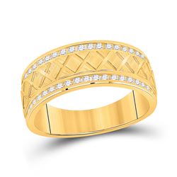 Mens Round Diamond Wedding Machine Set Band Ring 1/2 Cttw 10kt Yellow Gold - REF-54X5A