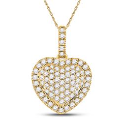Womens Round Diamond Heart Pendant 1/2 Cttw 14kt Yellow Gold - REF-27Y9N