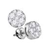 Image 1 : Womens Round Diamond Flower Cluster Earrings 1 Cttw 14kt White Gold - REF-76M5H