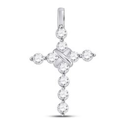 Womens Round Diamond Bound Cross Pendant 1 Cttw 14kt White Gold - REF-76W5K