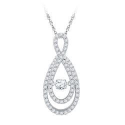 Womens Round Diamond Moving Twinkle Solitaire Teardrop Pendant 3/4 Cttw 10kt White Gold - REF-57Y5N