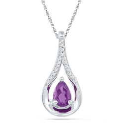 Womens Pear Amethyst Diamond Frame Fashion Pendant 1/2 Cttw 10kt White Gold - REF-7W9K