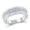 Image 1 : Mens Round Diamond Wedding Scalloped Edge Band Ring 1/5 Cttw 10kt White Gold - REF-27X9A