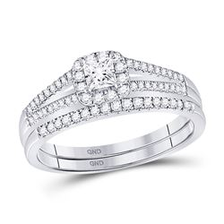 Princess Diamond Bridal Wedding Ring Band Set 1/2 Cttw 14kt White Gold - REF-52M9H