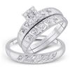 Image 1 : His Hers Round Diamond Cluster Matching Wedding Set 1/8 Cttw 10kt White Gold - REF-25A9M