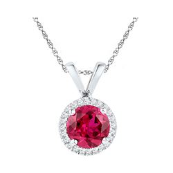 Womens Round Lab-Created Ruby Solitaire Pendant 1 Cttw 10kt White Gold - REF-8N9F