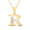 Image 1 : Womens Round Diamond R Initial Letter Pendant 1/20 Cttw 10kt Yellow Gold - REF-7A5M