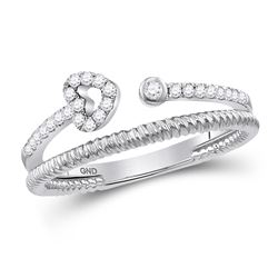Womens Round Diamond Heart Stackable Band Ring 1/6 Cttw 10kt White Gold - REF-18N9F