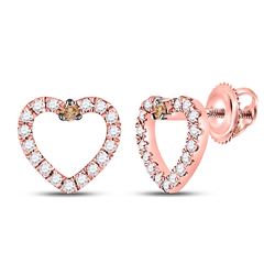Womens Round Brown Diamond Heart Earrings 1/6 Cttw 10kt Rose Gold - REF-12N9F