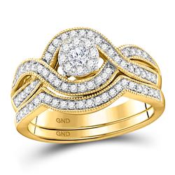 Round Diamond Bridal Wedding Ring Band Set 1/2 Cttw 10kt Yellow Gold - REF-60N5F