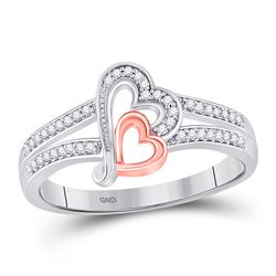 Womens Round Diamond Heart Ring 1/10 Cttw 10kt Two-tone Gold - REF-12M9H
