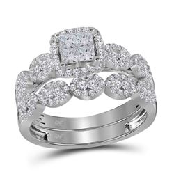 Princess Diamond Bridal Wedding Ring Band Set 1 Cttw 14kt White Gold - REF-82R9X