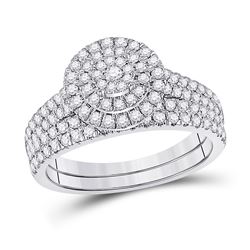 Round Diamond Bridal Wedding Ring Band Set 1 Cttw 10kt White Gold - REF-60N9F