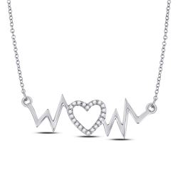 Womens Round Diamond Heartbeat Necklace 1/10 Cttw 10kt White Gold - REF-14H9R
