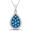Image 1 : Womens Round Blue Color Enhanced Diamond Teardrop Cluster Pendant 3/4 Cttw 10kt White Gold - REF-27N