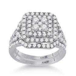 Round Diamond Bridal Wedding Ring Band Set 1-1/4 Cttw 14kt White Gold - REF-101Y5N