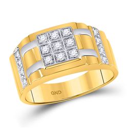 Mens Round Diamond Square Cluster Ring 1/4 Cttw 10kt Yellow Gold - REF-27A9M
