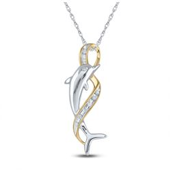 Womens Round Diamond Dolphin Pendant 1/20 Cttw 10kt Two-tone Gold - REF-9H5R