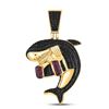 Image 1 : Mens Round Black Color Enhanced Diamond Shark Animal Charm Pendant 3/4 Cttw 10kt Yellow Gold - REF-4
