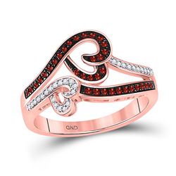 Womens Round Red Color Enhanced Diamond Heart Ring 1/4 Cttw 10kt Rose Gold - REF-23Y5N