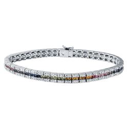 5.35 CTW Multi-Color Sapphire & Diamond Bracelet 14K White Gold - REF-176N9Y