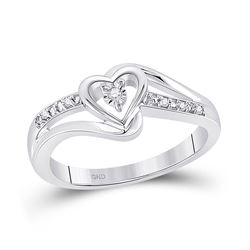 Womens Round Diamond Heart Promise Ring .03 Cttw 10kt White Gold - REF-16X5A