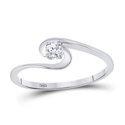 Womens Round Diamond Solitaire Swirl Promise Ring 1/10 Cttw 10kt White Gold - REF-11M9H