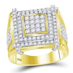 Mens Round Diamond Square Cluster Ring 2-5/8 Cttw 10kt Yellow Gold - REF-133Y5N