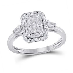 Womens Baguette Diamond Rectangle Fashion Ring 1/2 Cttw 14kt White Gold - REF-49W9K