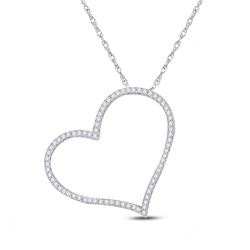 Womens Round Diamond Heart Pendant 1/5 Cttw 10kt White Gold - REF-12X9A