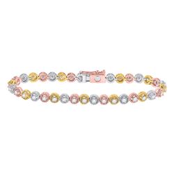 Womens Round Diamond Milgrain Tennis Bracelet 2 Cttw 14kt Tri-Tone Gold - REF-170N9F