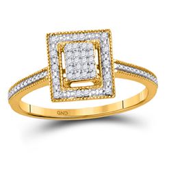 Womens Round Diamond Square Cluster Ring 1/10 Cttw 10kt Yellow Gold - REF-12R5X
