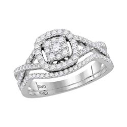 Womens Round Diamond Bridal Wedding Ring Band Set 1/2 Cttw 14kt White Gold - REF-49R9X