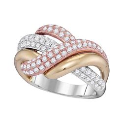 Womens Round Diamond Crossover Band Ring 1-1/3 Cttw 14kt Tri-Tone Gold - REF-131H5R