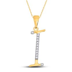 Womens Round Diamond I Initial Letter Pendant 1/12 Cttw 10kt Yellow Gold - REF-6K9Y