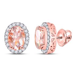 Womens Oval Morganite Diamond Halo Earrings 2-1/5 Cttw 10kt Rose Gold - REF-39R5X